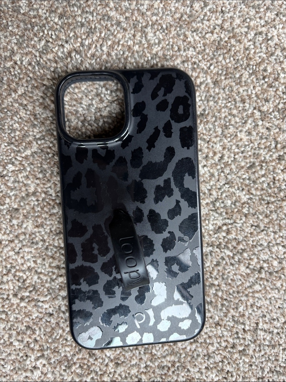 Loopy Phone Case for iPhone 14 Black Leopard Design